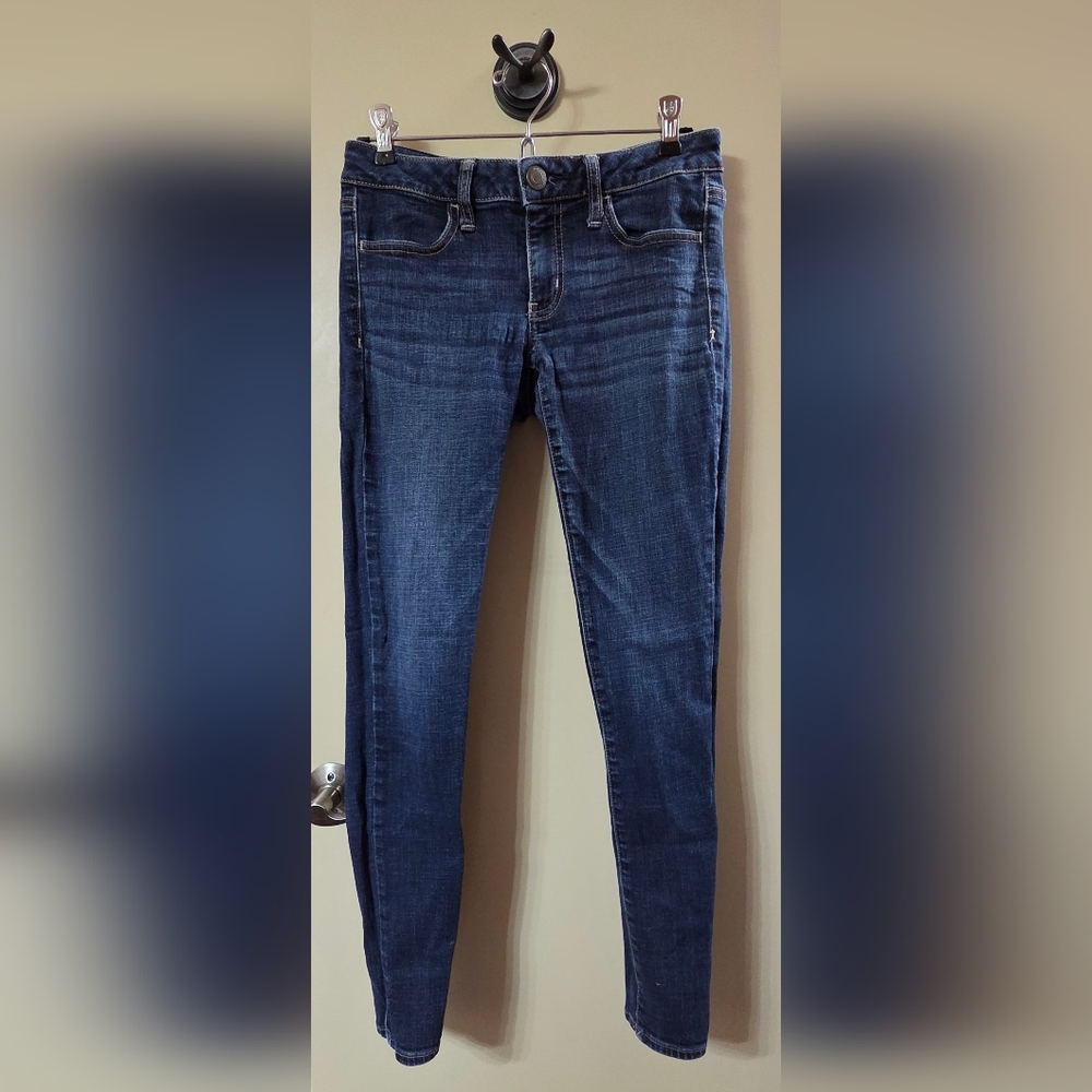 American Eagle Outfitters Blue Skinny Jeans with Subtle Whiskering